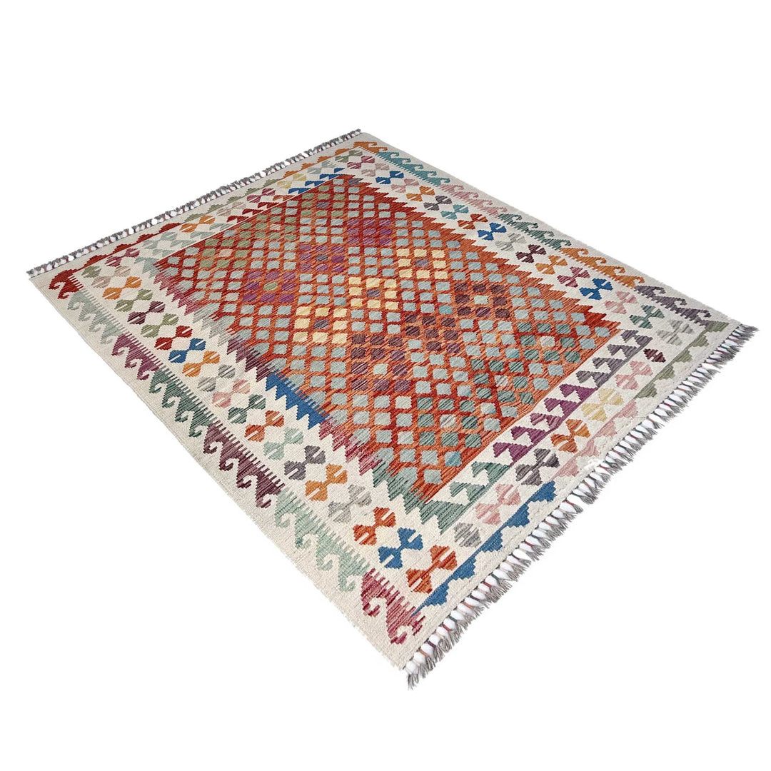 Afghan Vegetable Kilim Rug 5' 1" x 6' 7" Flat-Weave | No. AL74220