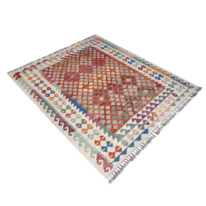 Afghan Vegetable Kilim Rug 5' 1" x 6' 7" Flat-Weave | No. AL74220