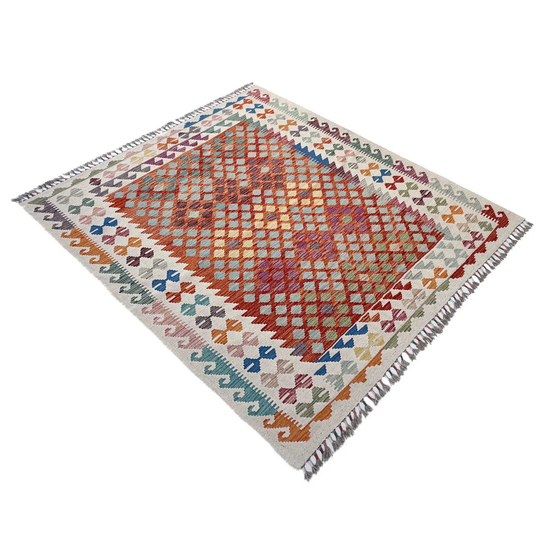 Afghan Vegetable Kilim Rug 5' 1" x 6' 7" Flat-Weave | No. AL74220