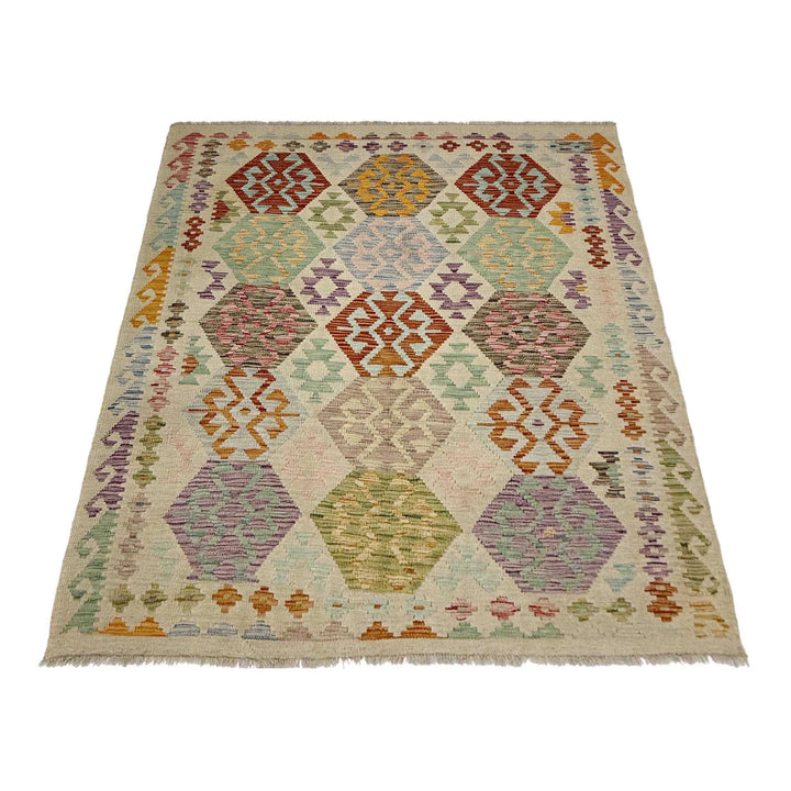 Afghan Vegetable Kilim Rug 4' 10" x 6' 0" Flat-Weave | No. AL743191