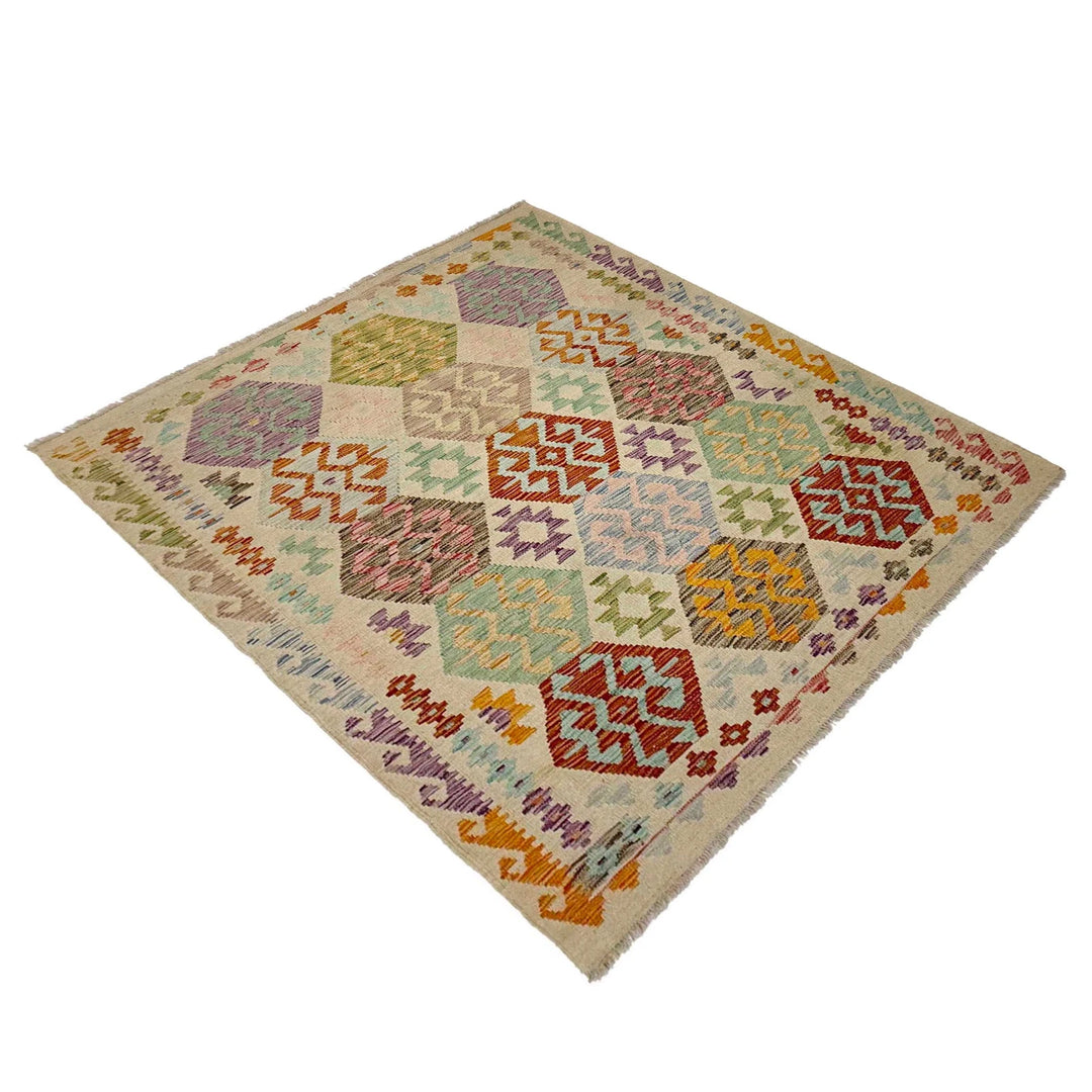 Afghan Vegetable Kilim Rug 4' 10" x 6' 0" Flat-Weave | No. AL743191