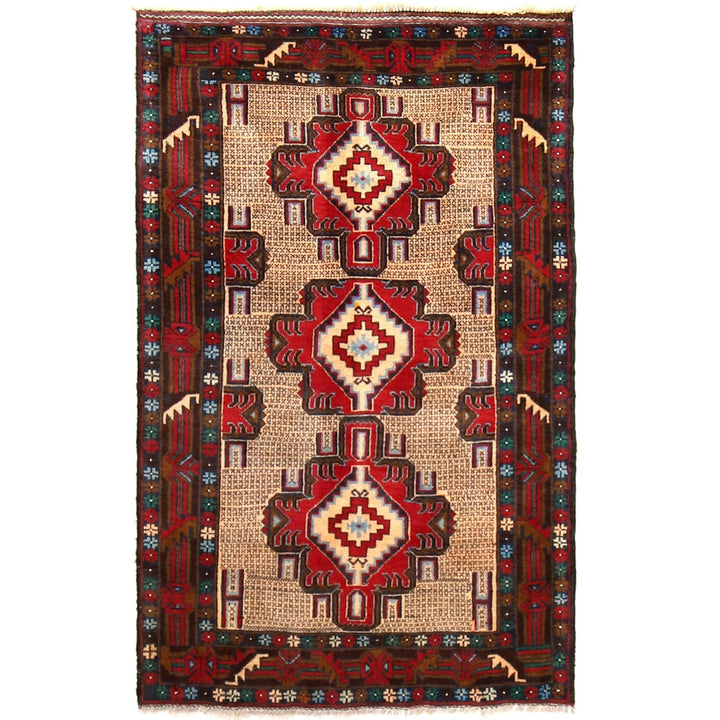 Afghan Baluchi Rug 3' 1" x 4' 11" Hand-Knotted | No. AL74345