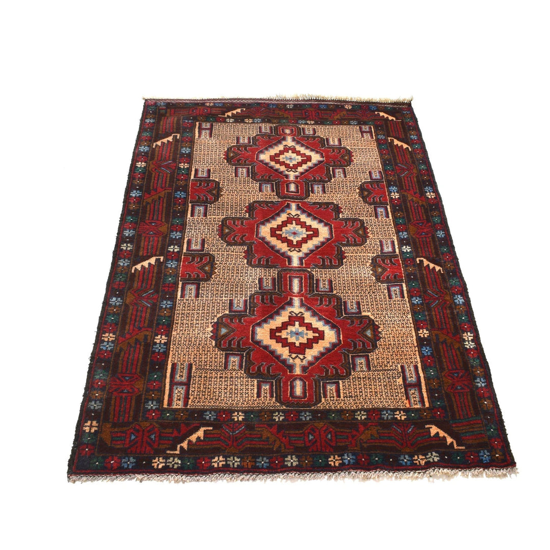 Afghan Baluchi Rug 3' 1" x 4' 11" Hand-Knotted | No. AL74345