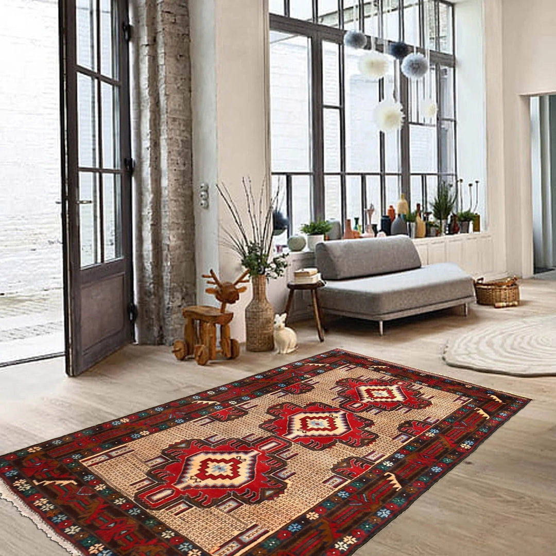 Afghan Baluchi Rug 3' 1" x 4' 11" Hand-Knotted | No. AL74345