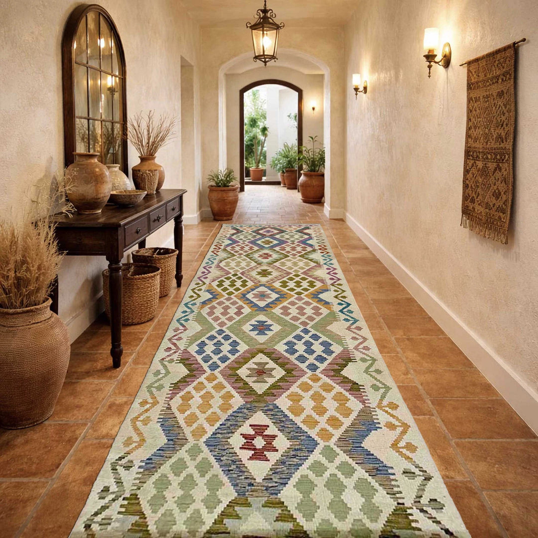 Afghan Vegetable Kilim Rug 2' 10" x 16' 2" Flat-Weave | No. AL744143