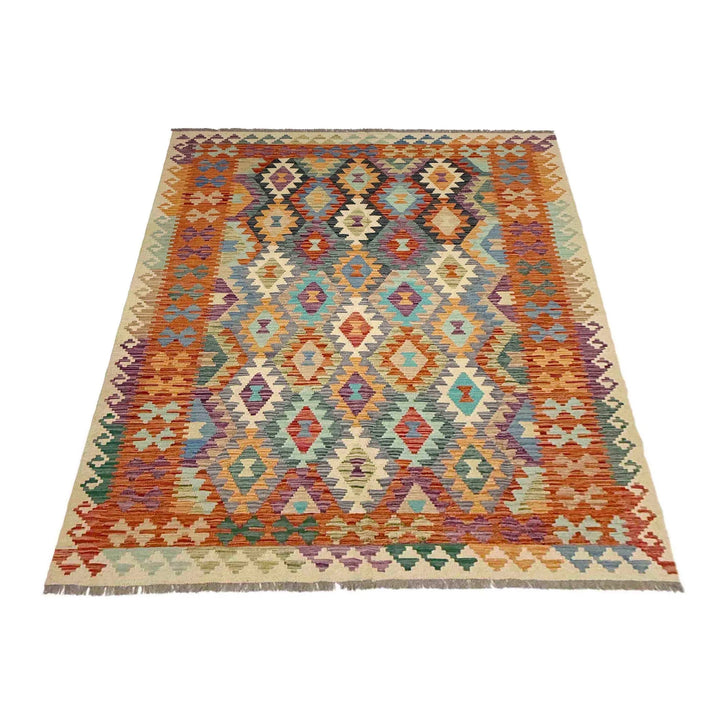 Afghan Vegetable Kilim Rug 5' 10" x 8' 0" Flat-Weave | No. AL744191