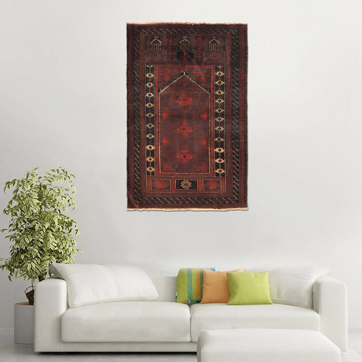 Afghan Prayer Rug 2' 10" x 4' 4" Hand-Knotted | No. AL74443