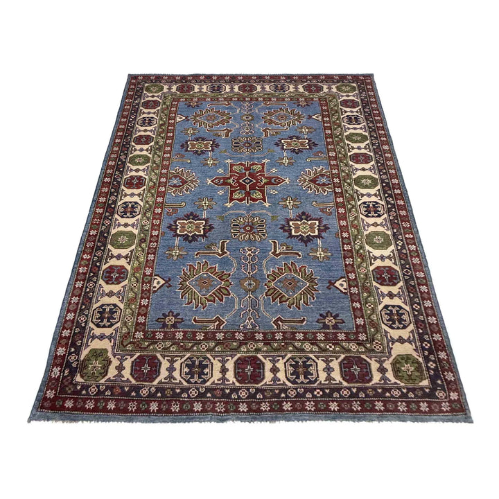 Blue Afghan Kazak Rug 4' 9" x 7' 10" Hand-Knotted | No. AL74468