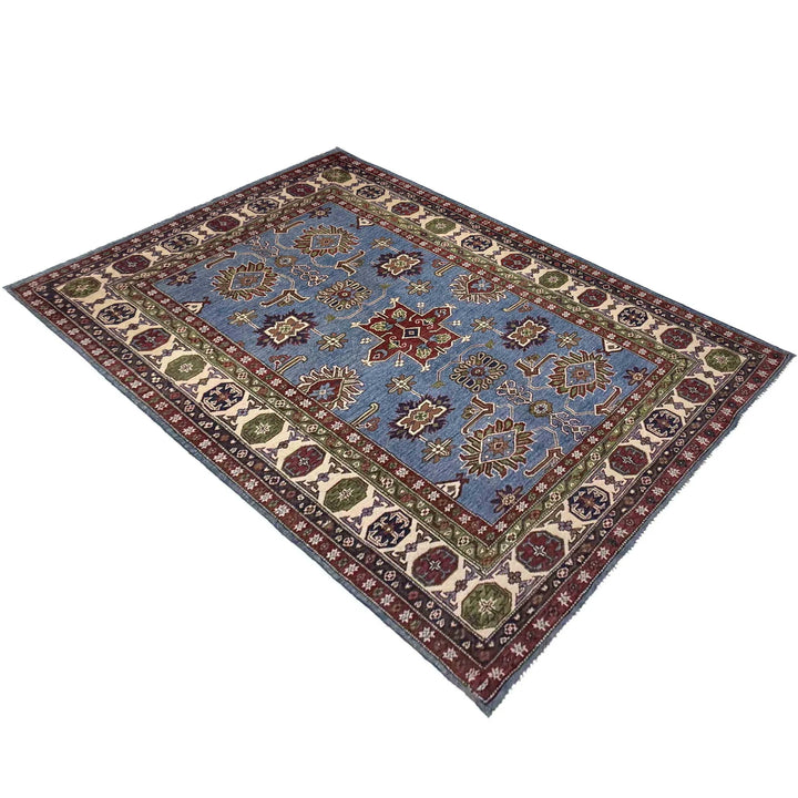 Blue Afghan Kazak Rug 4' 9" x 7' 10" Hand-Knotted | No. AL74468