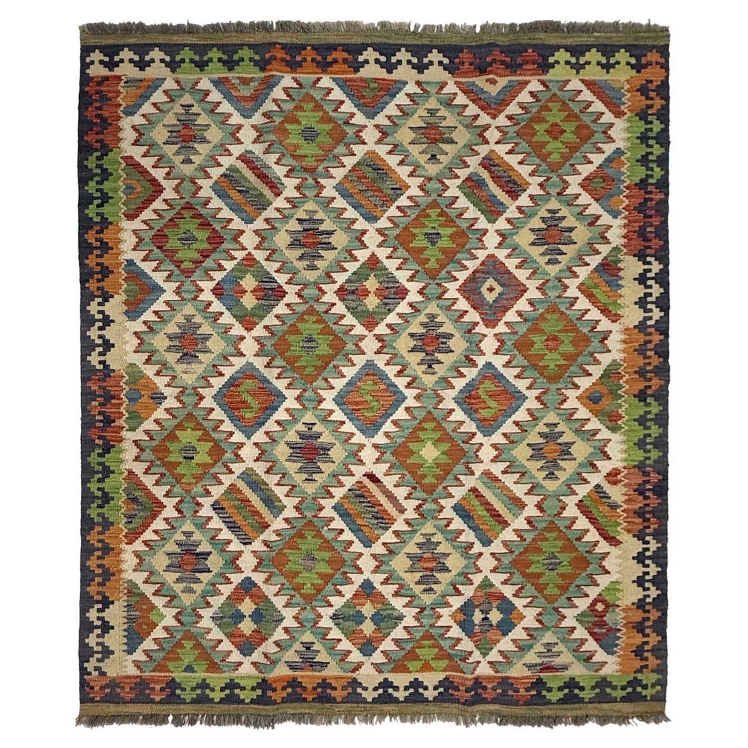 Afghan Kilim Rug 5' 3" x 6' 5" Flat-Weave | No. AL74526
