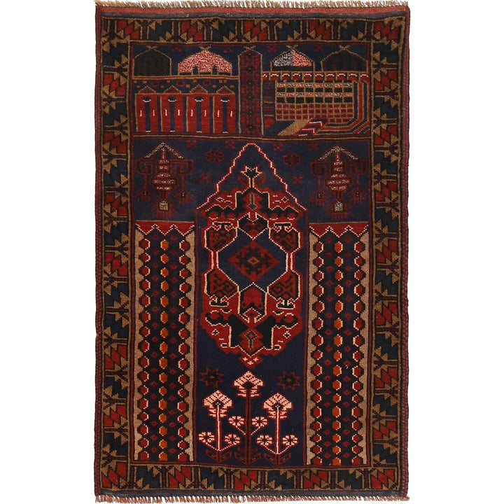 Afghan Prayer Rug 3' 1" x 4' 10" Hand-Knotted | No. AL74558
