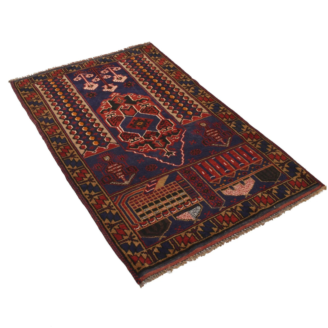 Afghan Prayer Rug 3' 1" x 4' 10" Hand-Knotted | No. AL74558