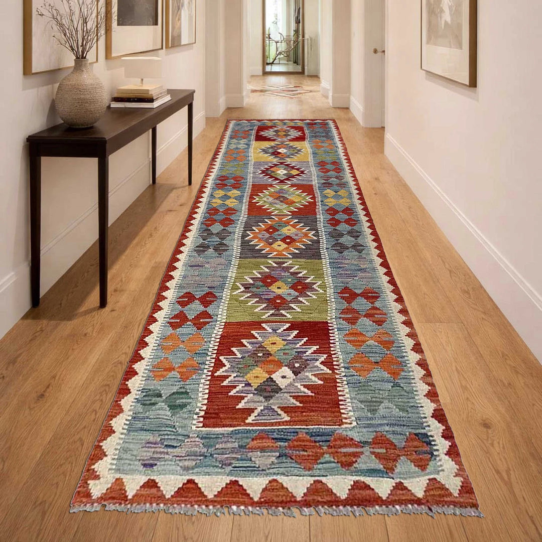 Afghan Vegetable Kilim Rug 2' 6" x 9' 4" Flat-Weave | No. AL74579