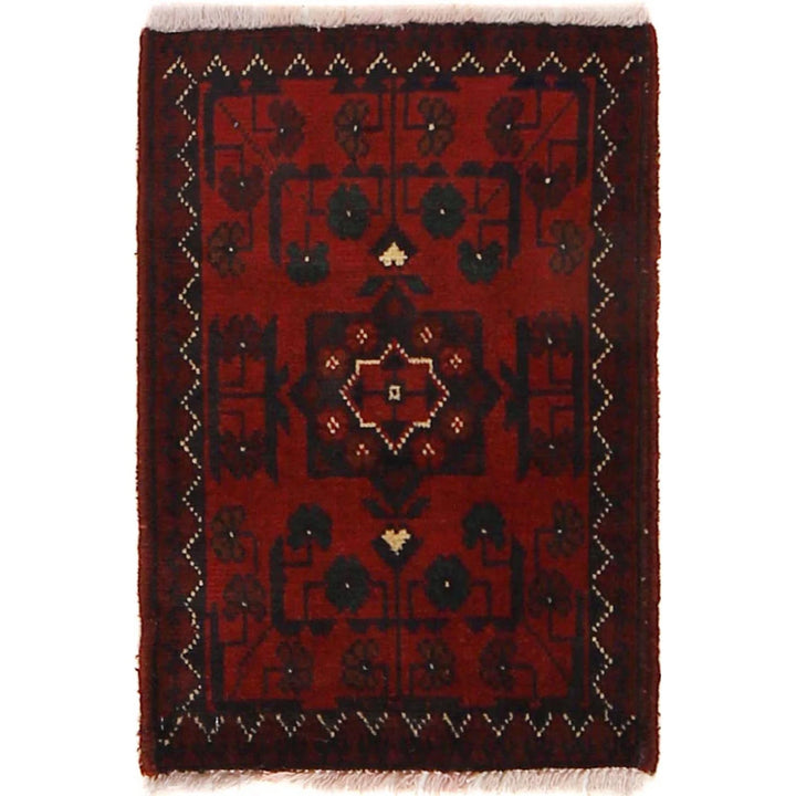 Red Afghan Oriental Doormat 1' 5" x 2' 0" Hand-Knotted | No. AL74585