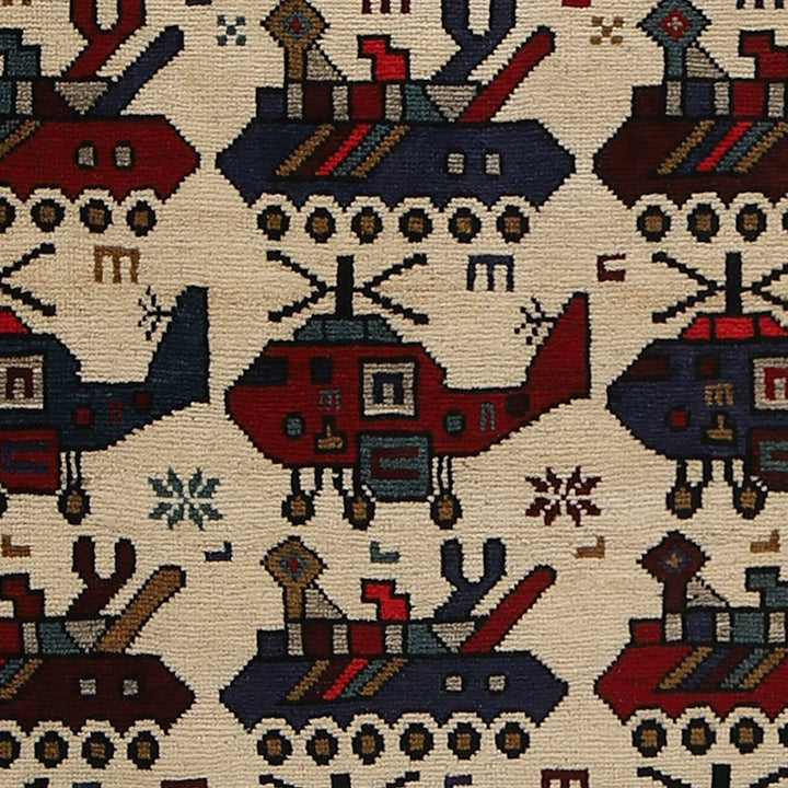 Ivory Afghan War Rug 3' 3" x 5' 0" Hand-Knotted | No. AL74635