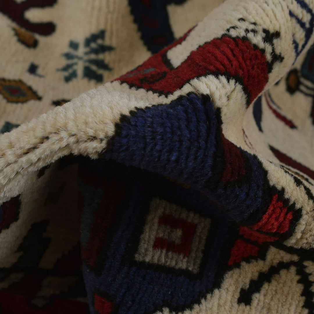 Ivory Afghan War Rug 3' 3" x 5' 0" Hand-Knotted | No. AL74635