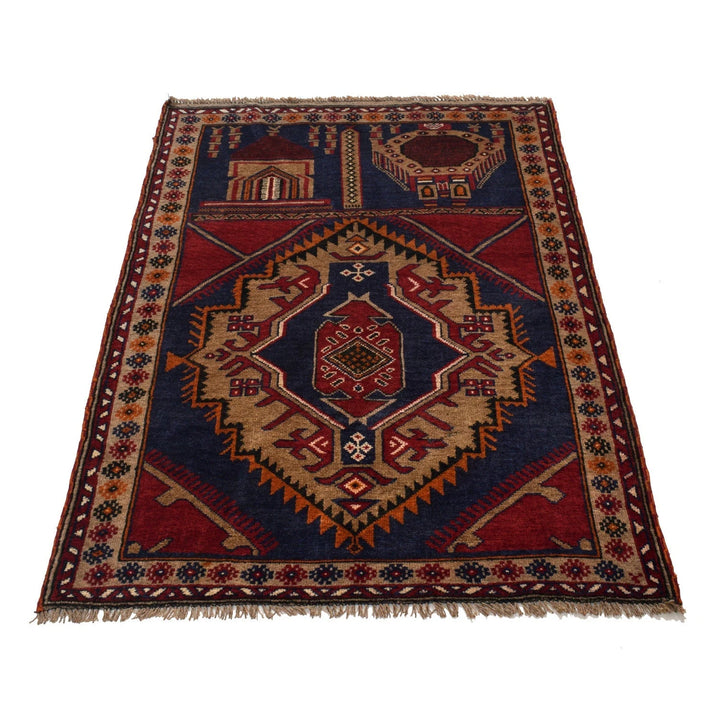 Afghan Prayer Rug 3' 3" x 4' 9" Hand-Knotted | No. AL74661