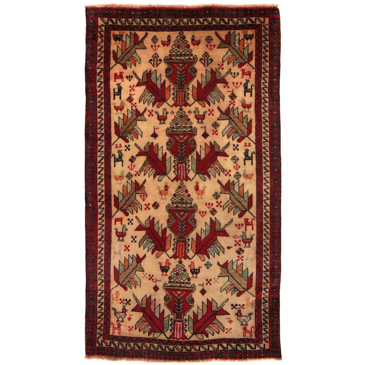 Beige Afghan Baluchi Rug 3' 1" x 5' 7" Hand-Knotted | No. AL74750