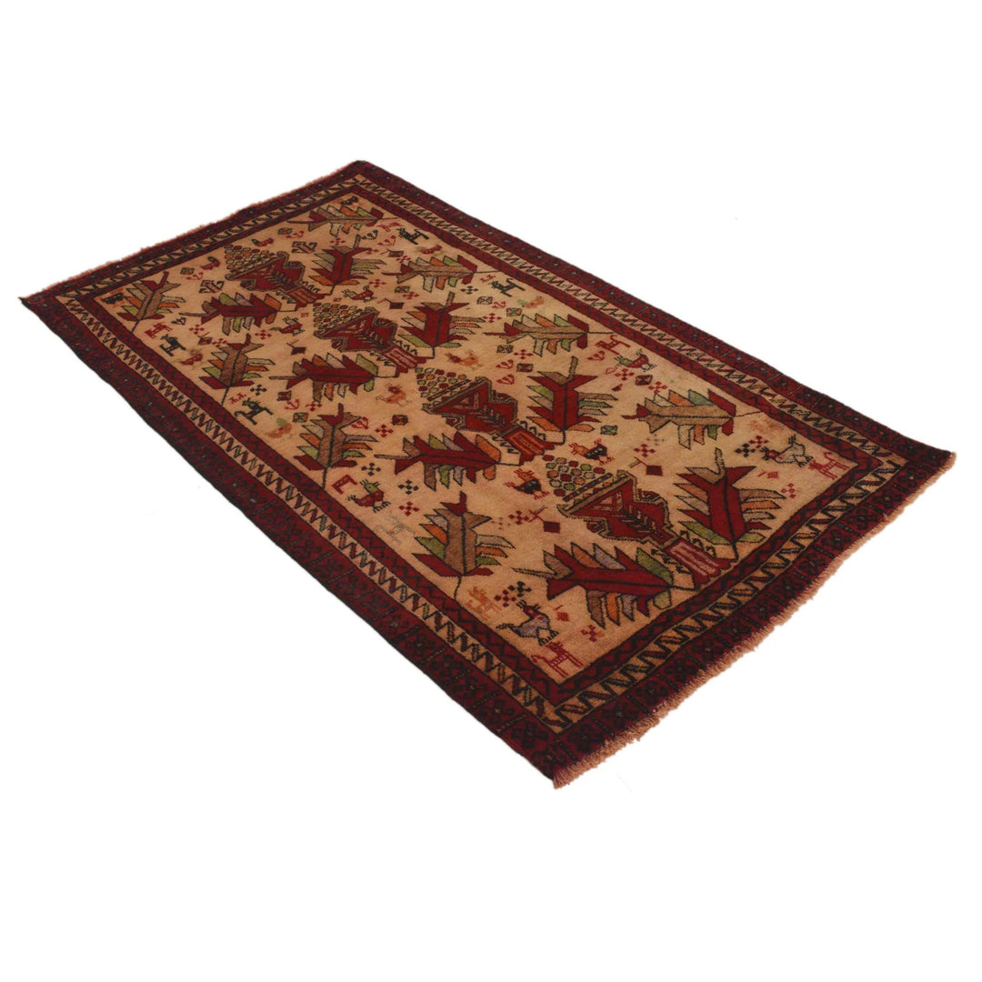 Beige Afghan Baluchi Rug 3' 1" x 5' 7" Hand-Knotted | No. AL74750