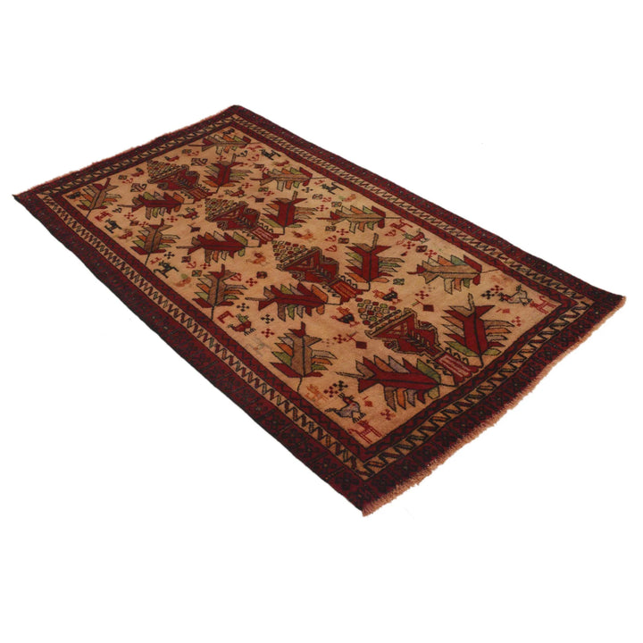 Beige Afghan Baluchi Rug 3' 1" x 5' 7" Hand-Knotted | No. AL74750