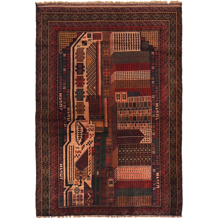 Afghan Pictorial Rug 3' 1" x 4' 4" Hand-Knotted | No. AL74762