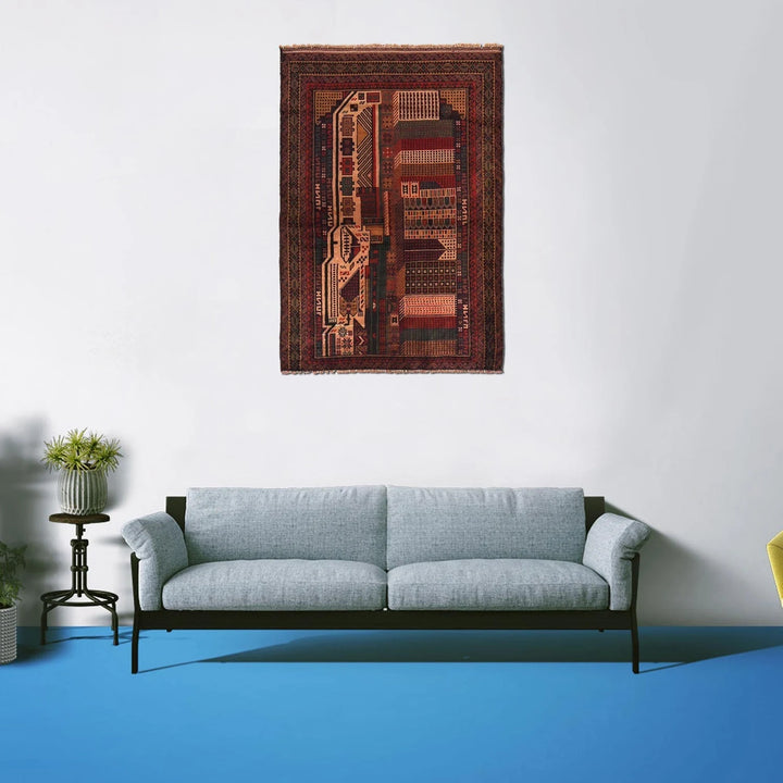 Afghan Pictorial Rug 3' 1" x 4' 4" Hand-Knotted | No. AL74762