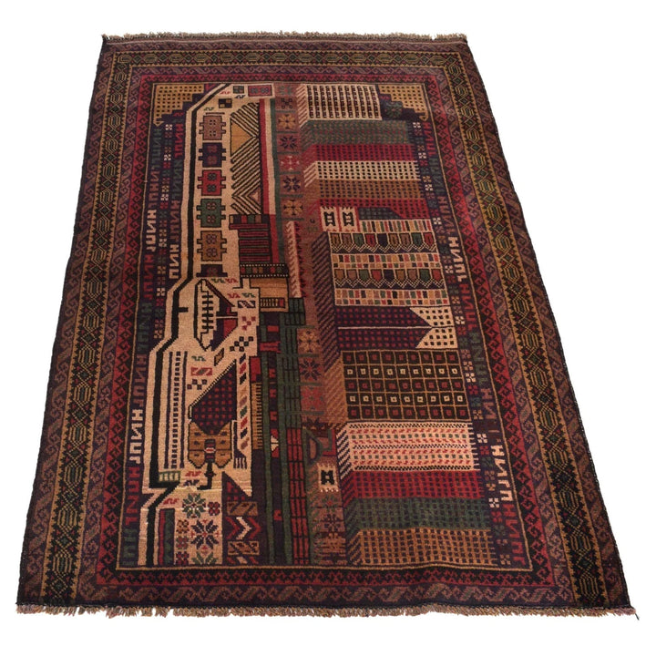 Afghan Pictorial Rug 3' 1" x 4' 4" Hand-Knotted | No. AL74762