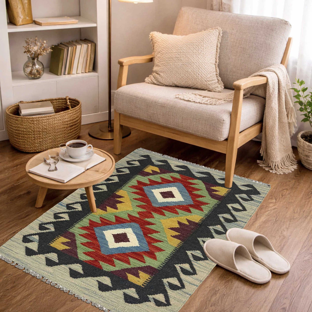 Afghan Kilim Rug 2' 0" x 2' 11" Flat-Weave | No. AL74774