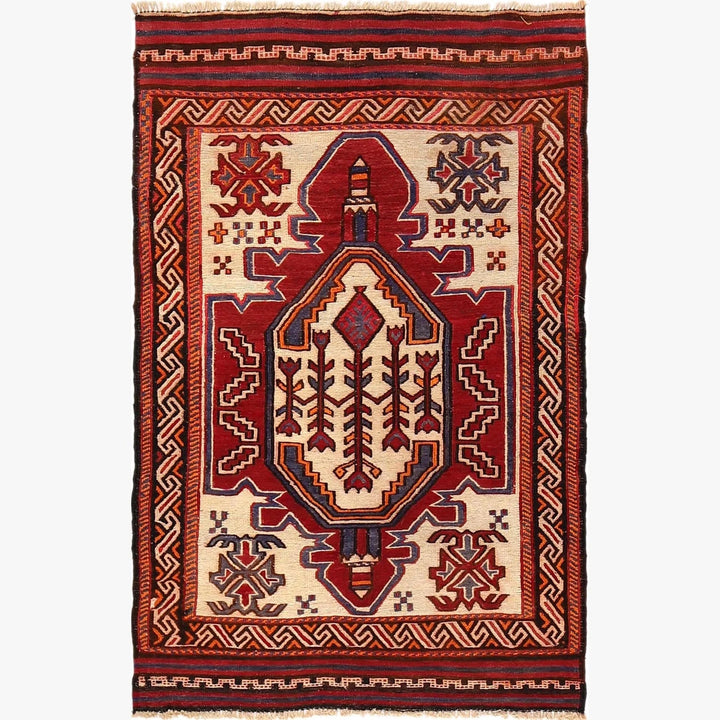 Beige Afghan Kilim Rug 2' 10" x 4' 4" Flat-Weave | No. AL74815