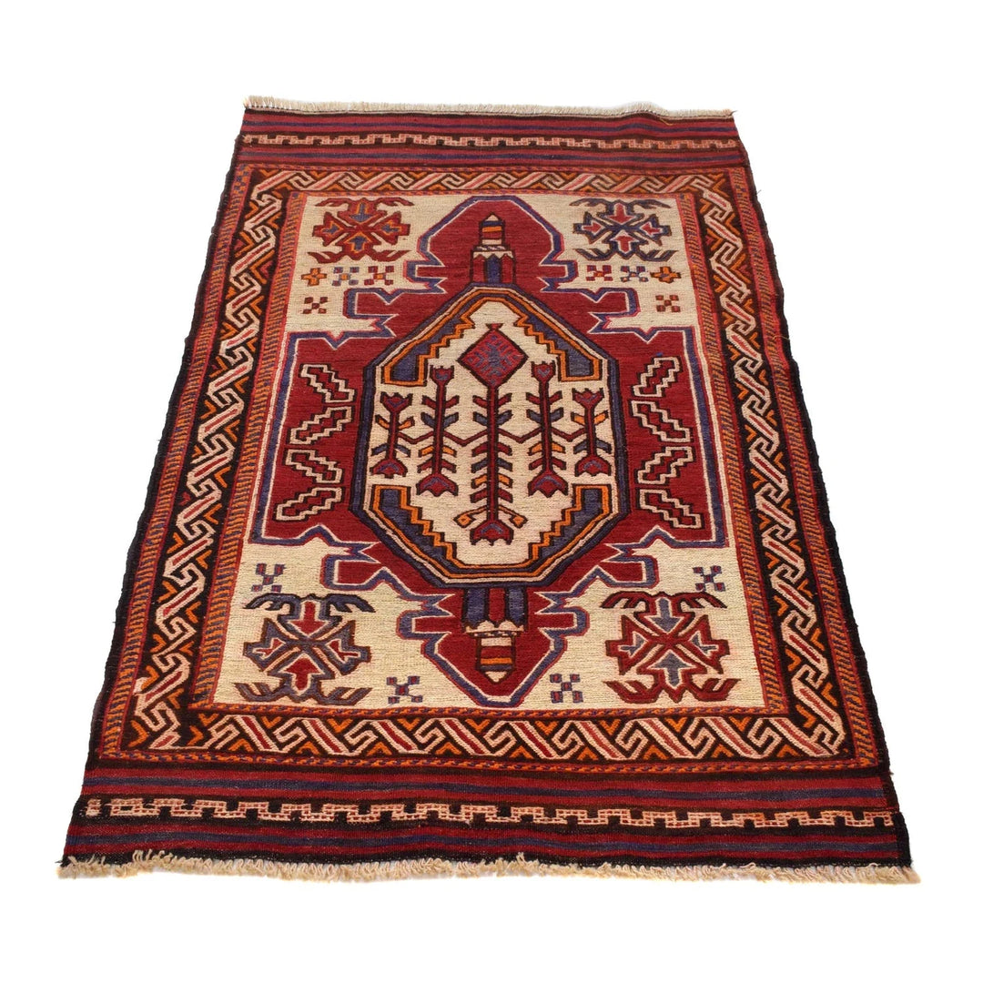 Beige Afghan Kilim Rug 2' 10" x 4' 4" Flat-Weave | No. AL74815
