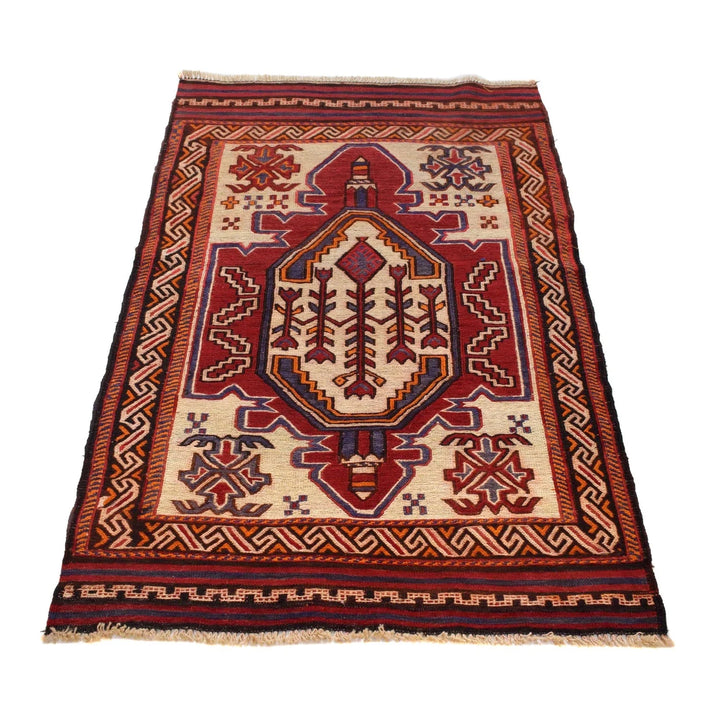 Beige Afghan Kilim Rug 2' 10" x 4' 4" Flat-Weave | No. AL74815