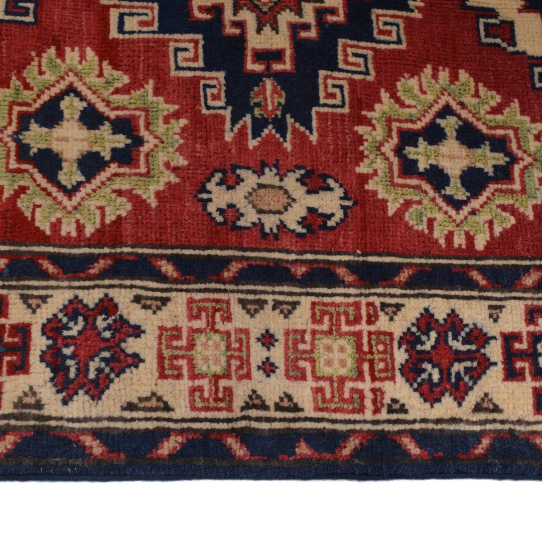 Red Afghan Kazak Rug 2' 10" x 4' 0" Hand-Knotted | No. AL74847