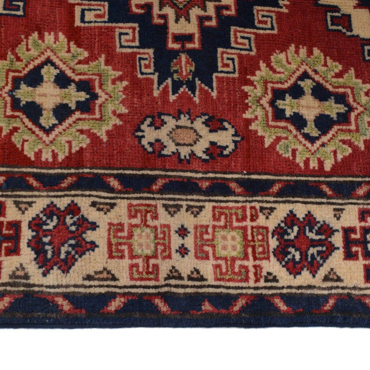 Red Afghan Kazak Rug 2' 10" x 4' 0" Hand-Knotted | No. AL74847