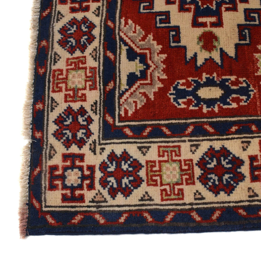 Red Afghan Kazak Rug 2' 10" x 4' 0" Hand-Knotted | No. AL74847