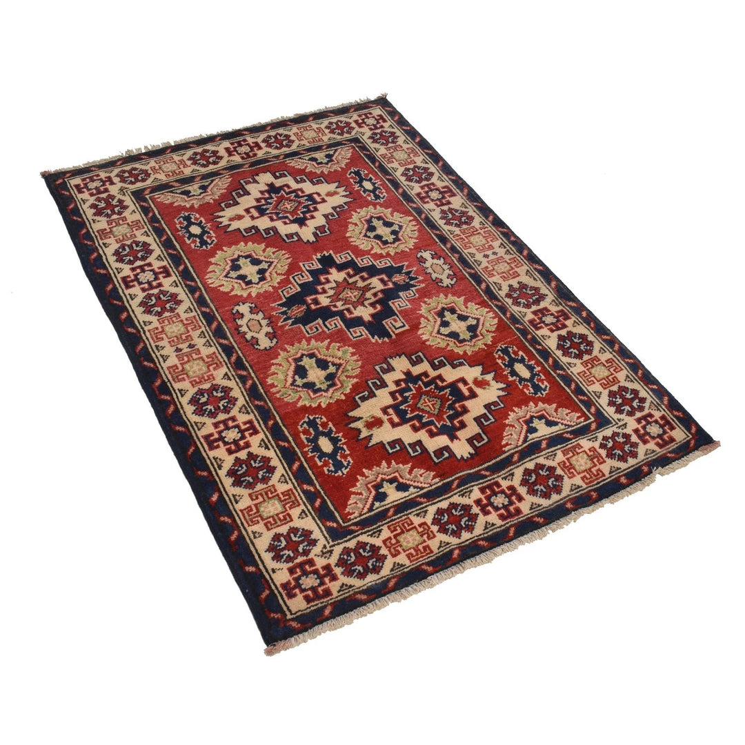 Red Afghan Kazak Rug 2' 10" x 4' 0" Hand-Knotted | No. AL74847