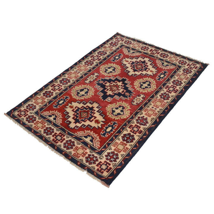 Red Afghan Kazak Rug 2' 10" x 4' 0" Hand-Knotted | No. AL74847