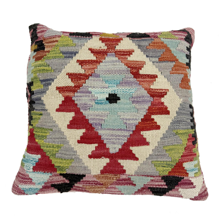Afghan Geometric Cushion 1' 5" x 1' 6" Hand-Knotted | No. AL748571