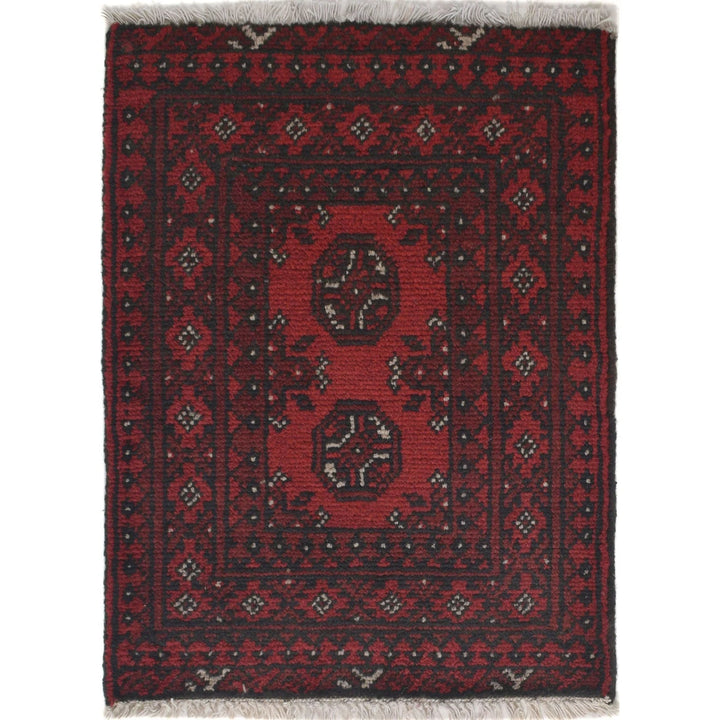 Red Afghan Oriental Doormat 1'7" x 2'2" Hand-Knotted | No. AL74893