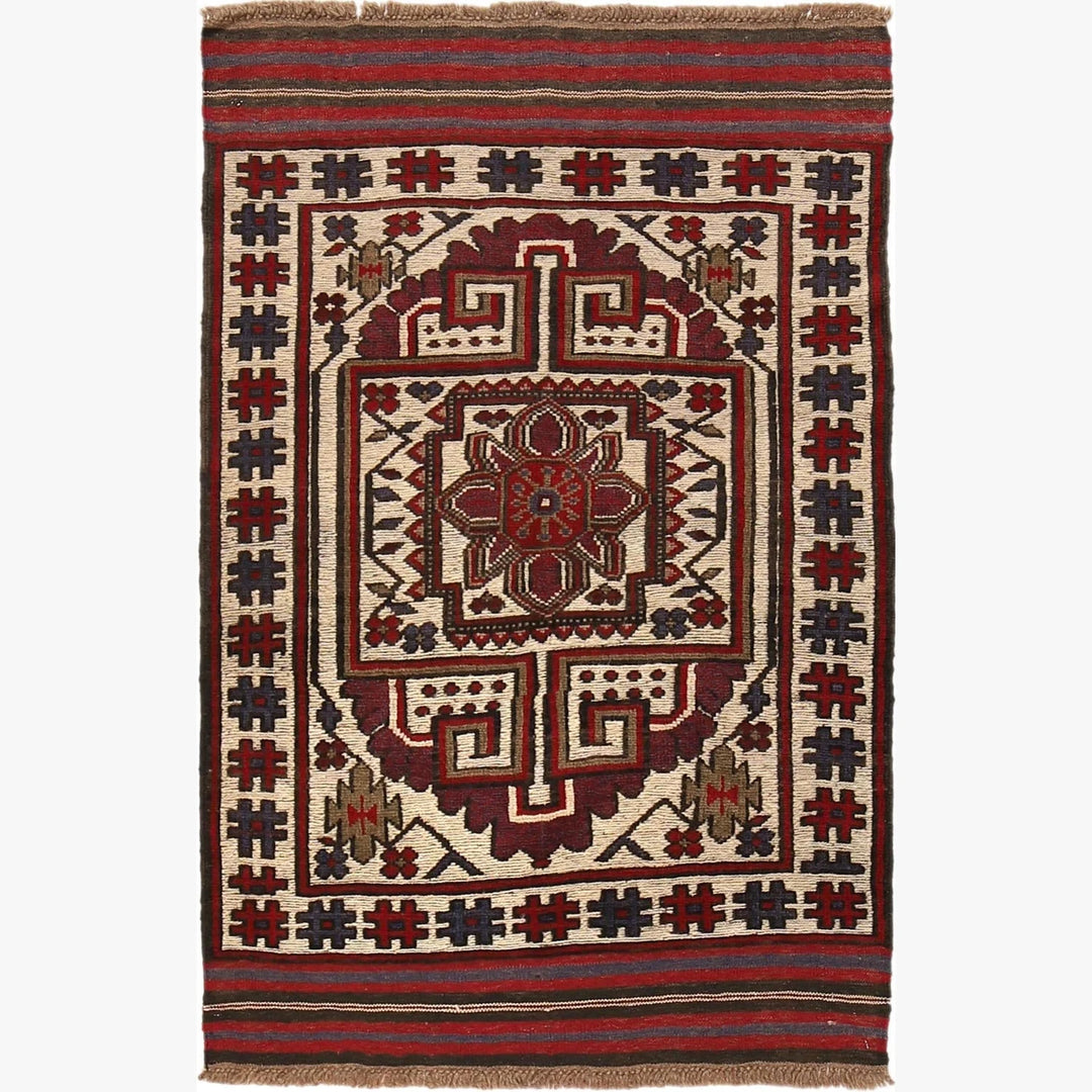 Beige Afghan Kilim Rug 2'11" x 4'7" Flat-Weave | No. AL74989
