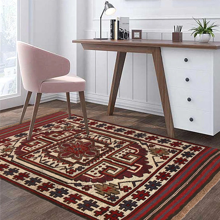 Beige Afghan Kilim Rug 2'11" x 4'7" Flat-Weave | No. AL74989