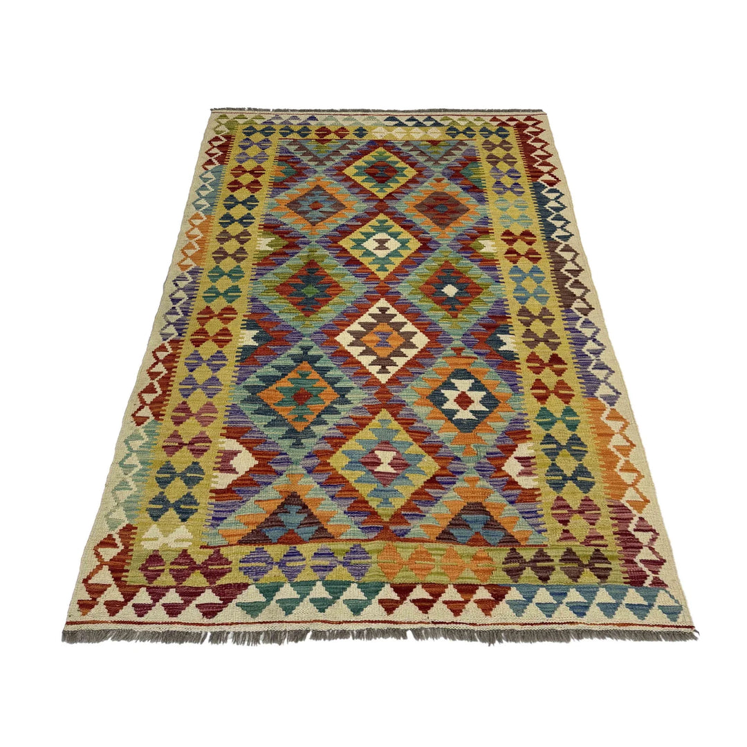 Afghan Vegetable Kilim Rug 4' 2" x 6' 11" Flat-Weave | No. AL750106