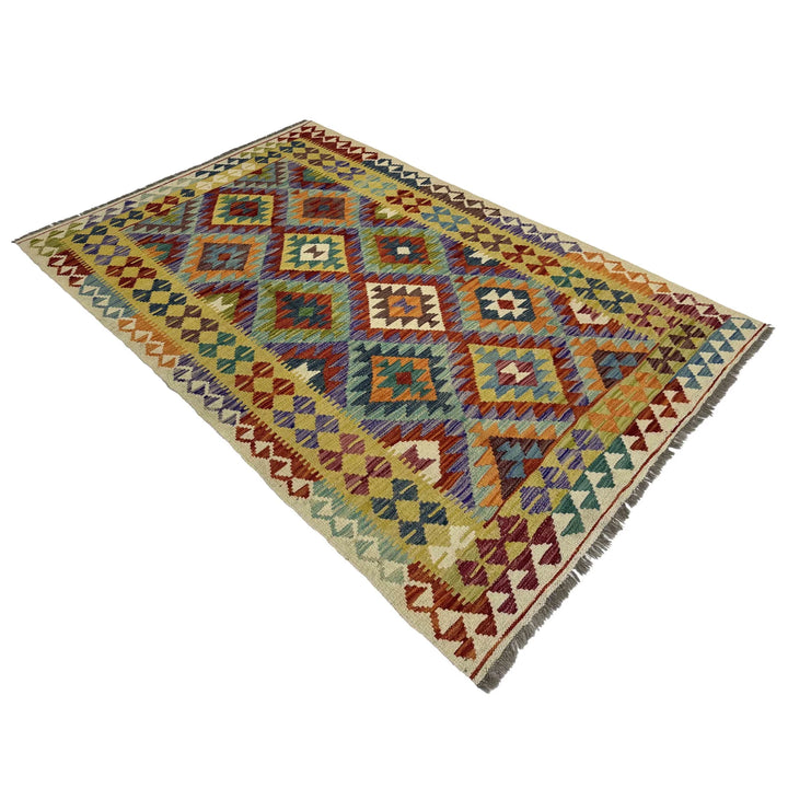 Afghan Vegetable Kilim Rug 4' 2" x 6' 11" Flat-Weave | No. AL750106