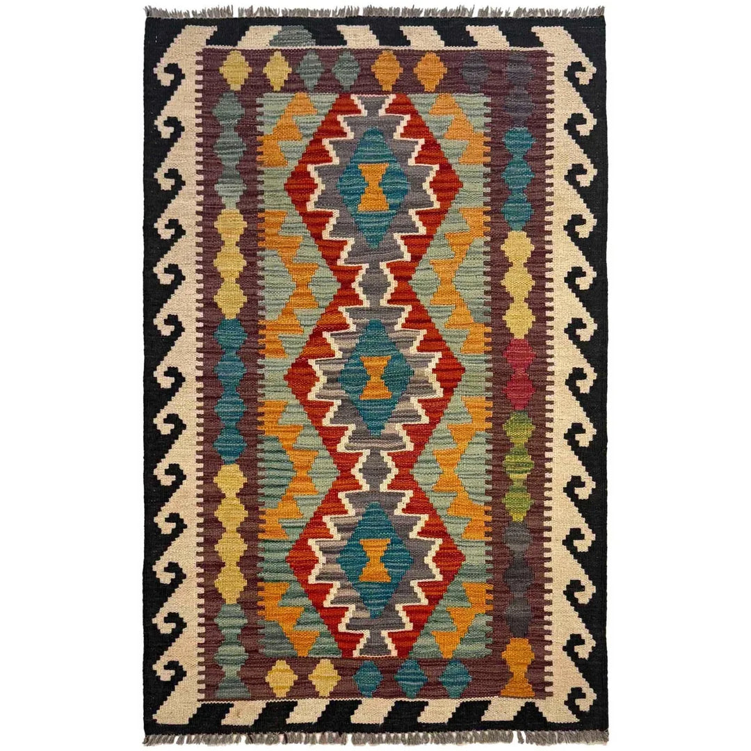 Afghan Vegetable Kilim Rug 2' 7" x 4' 2" Flat-Weave | No. AL75046
