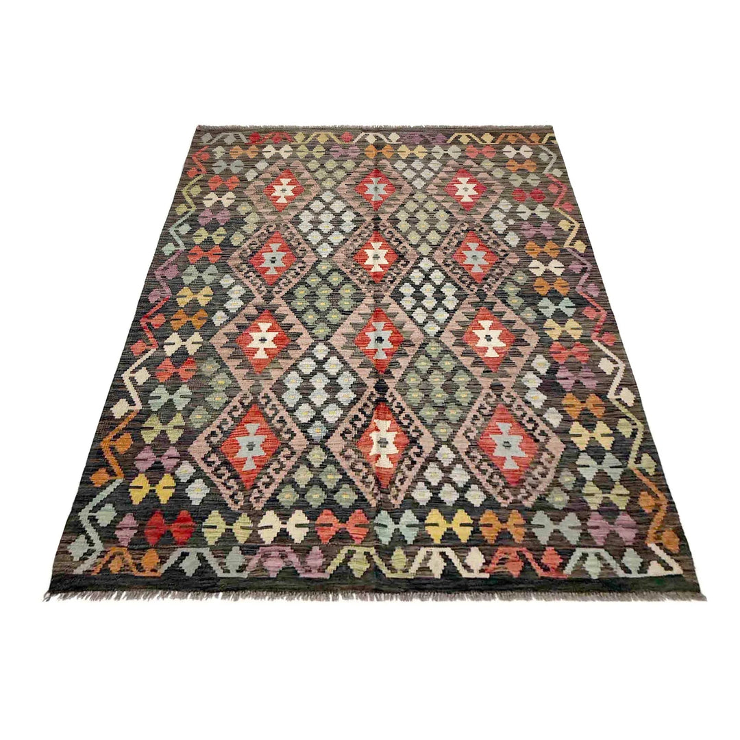 Afghan Vegetable Kilim Rug 5' 1" x 6' 7" Flat-Weave | No. AL750577