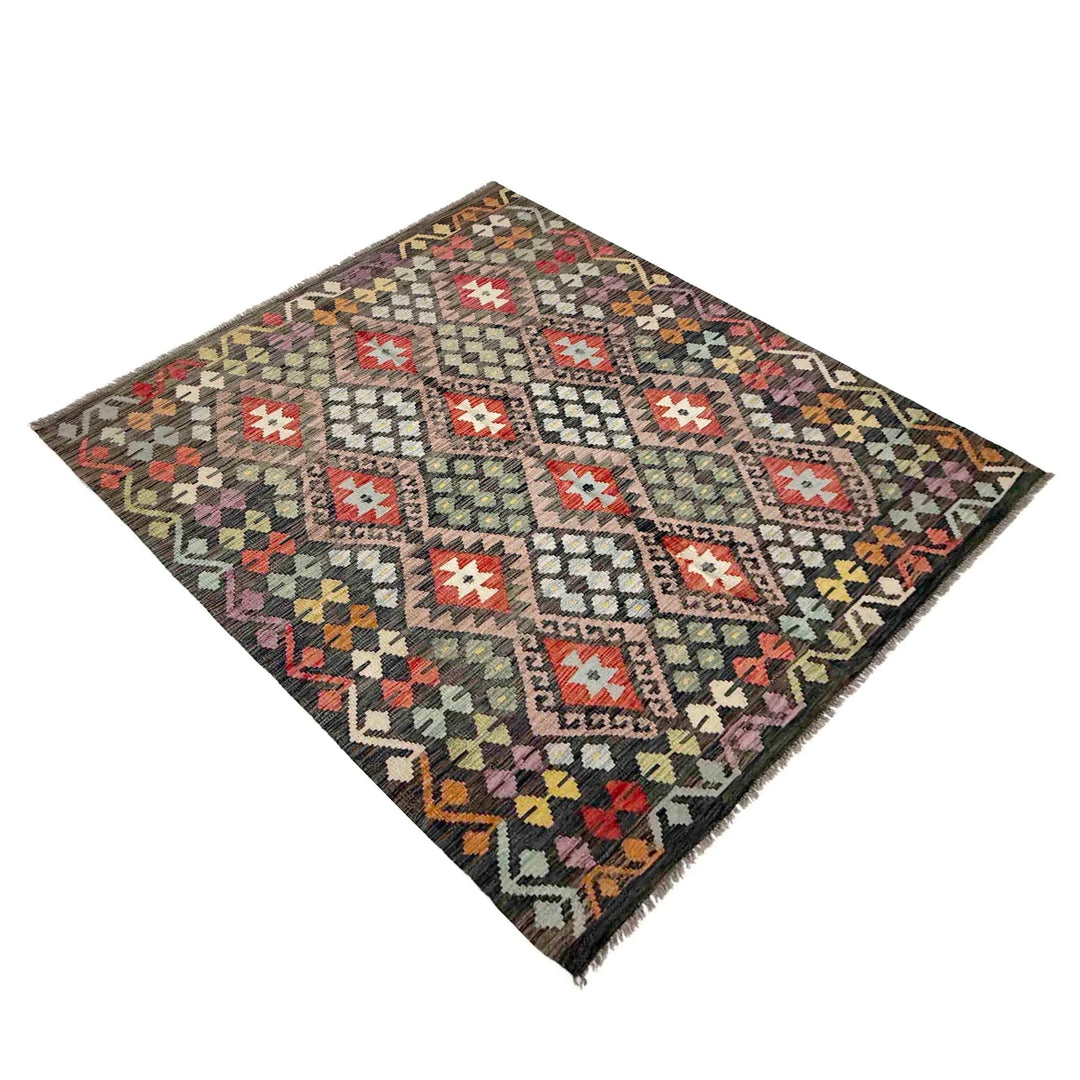 Afghan Vegetable Kilim Rug 5' 1" x 6' 7" Flat-Weave | No. AL750577