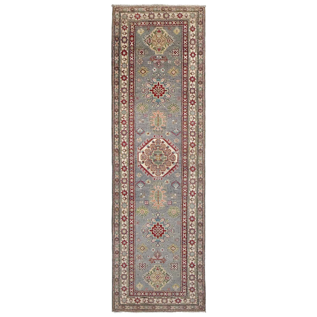 Gray Afghan Kazak Rug 2' 7" x 9' 7" Hand-Knotted | No. AL75101