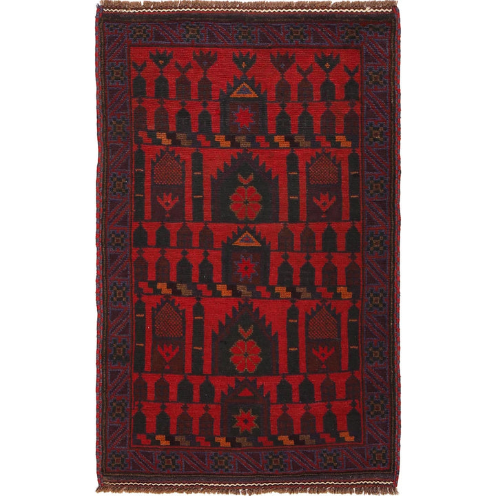 Red Afghan Prayer Rug 2' 9" x 4' 7" Hand-Knotted | No. AL75107