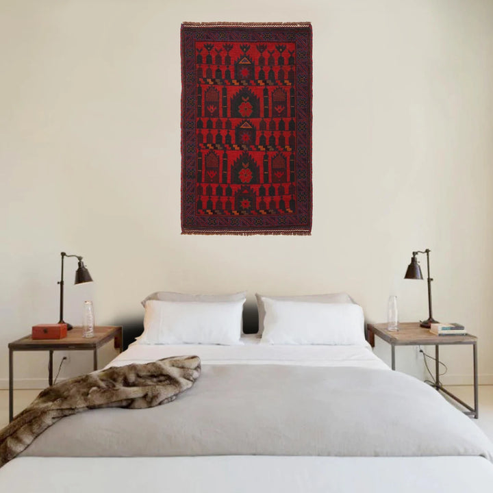 Red Afghan Prayer Rug 2' 9" x 4' 7" Hand-Knotted | No. AL75107