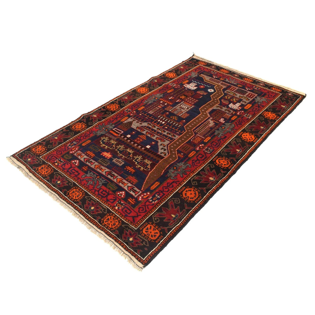 Afghan Pictorial Rug 3' 9" x 6' 6" Hand-Knotted | No. AL75142