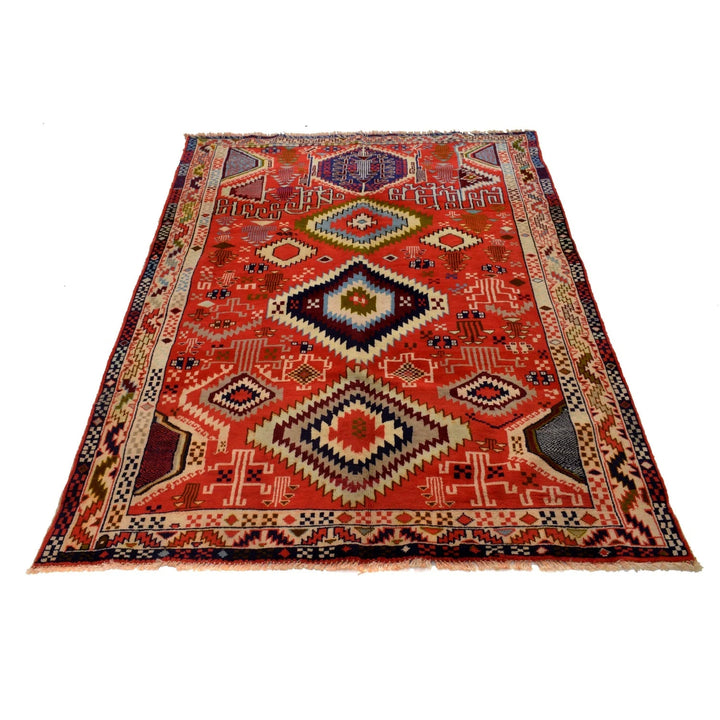 Red Afghan Kohistani Rug 5' 5" x 7' 7" Hand-Knotted | No. AL75201